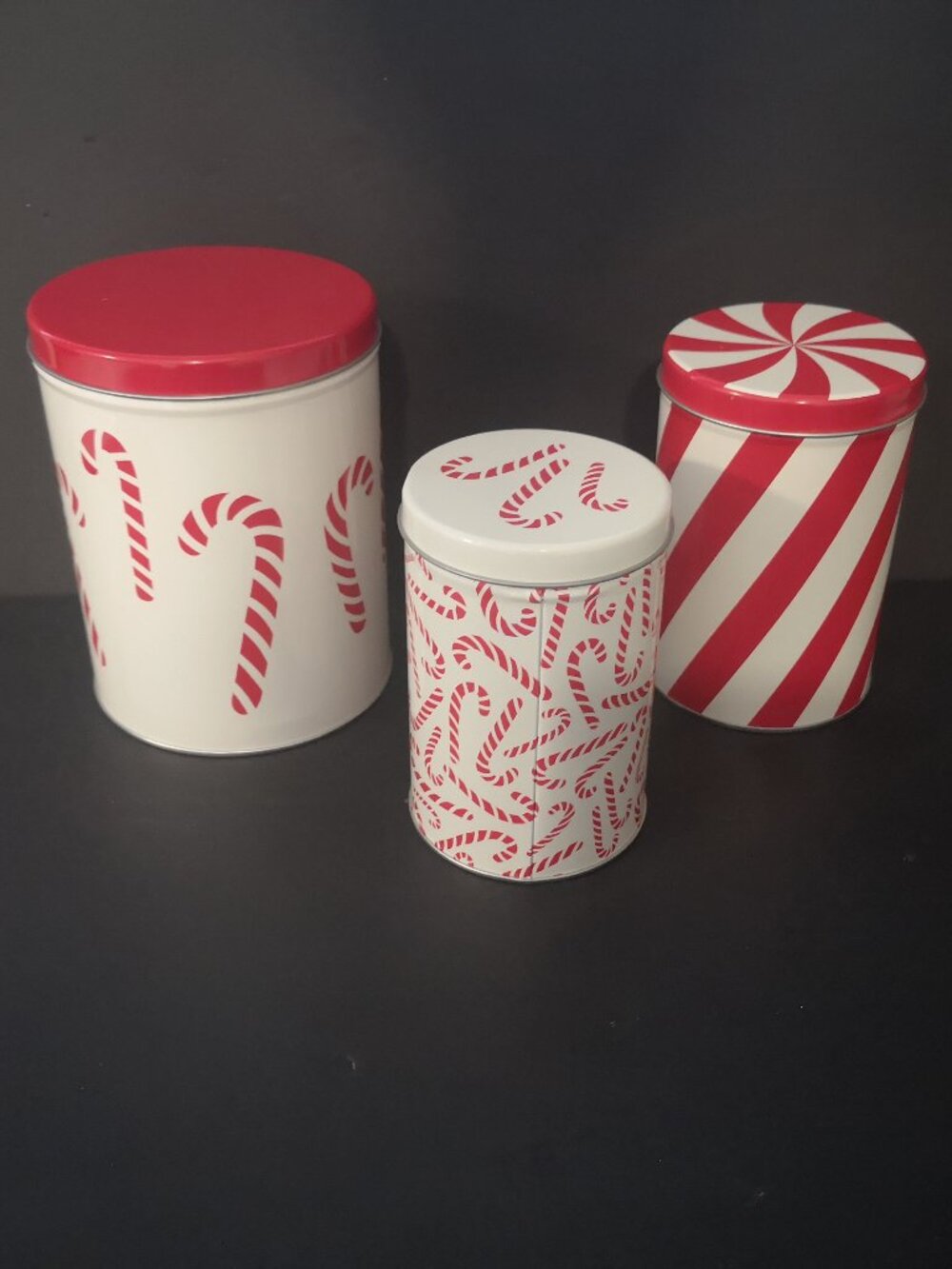 VTG Ikea Nesting Storage Cans & Lids w/ Christmas Theme Red & White From 1990's